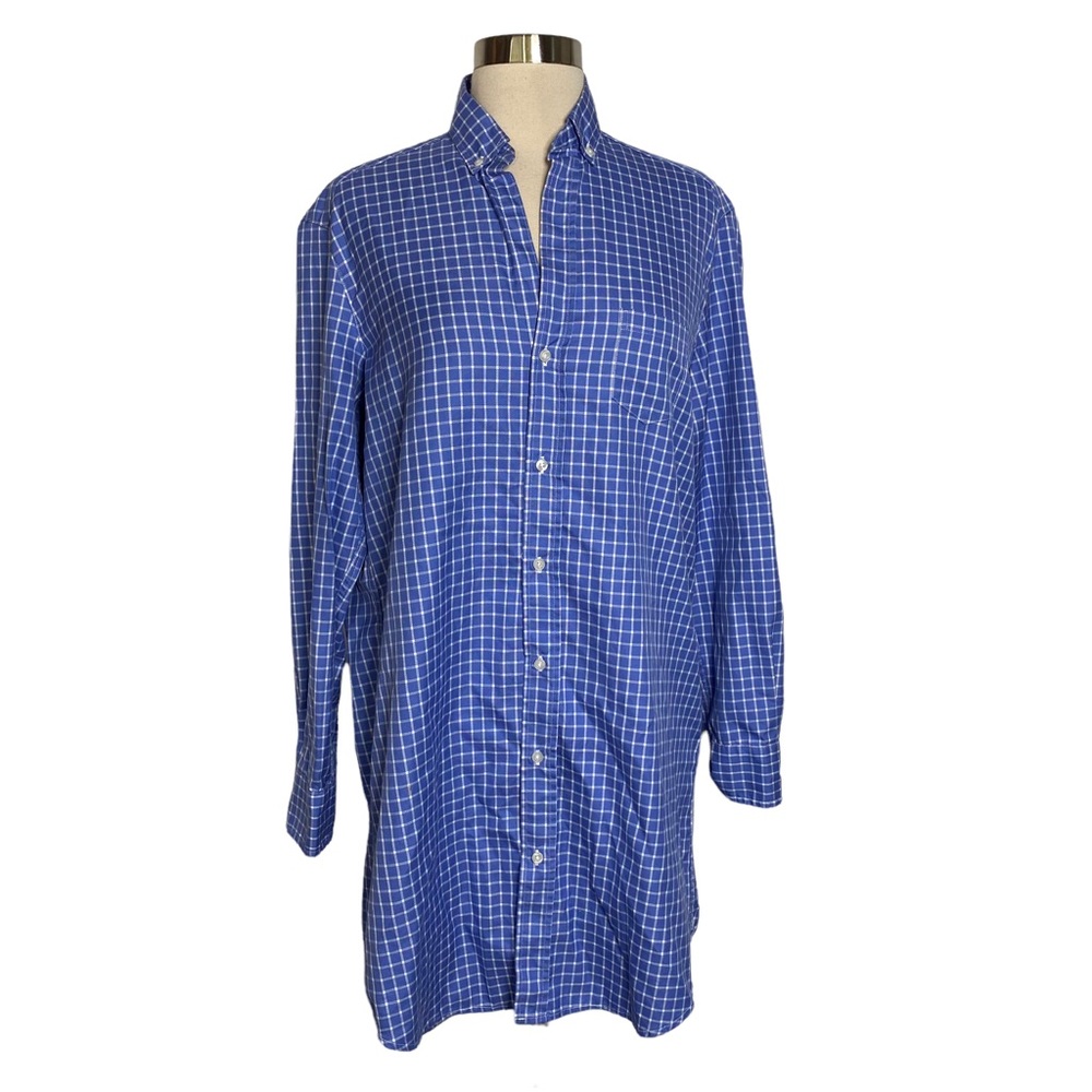 Blue Windowpane Button-Front Shirt Dress